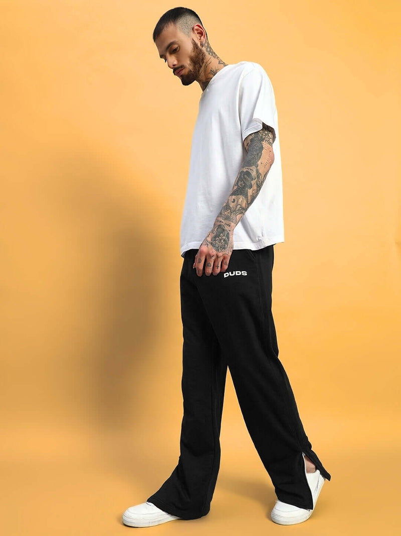 Genzclassic Men's Black Cotton Track Pants with Bottom Zipper | Relaxed Fit Joggers | Casual, Gym & Sports Wear