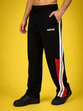 Genzclassic Men's Cotton Track Pants with Contrast Side Stripes, Athletic Fit Sports Lower | Black, White & Red