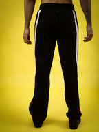 Genzclassic Men's Cotton Track Pants with Contrast Side Stripes, Athletic Fit Sports Lower | Black, White & Red