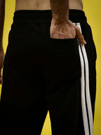 Genzclassic Men's Cotton Track Pants with Contrast Side Stripes, Athletic Fit Sports Lower | Black, White & Red