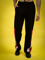 Genzclassic Men's Cotton Track Pants with Contrast Side Stripes, Athletic Fit Sports Lower | Black, White & Red