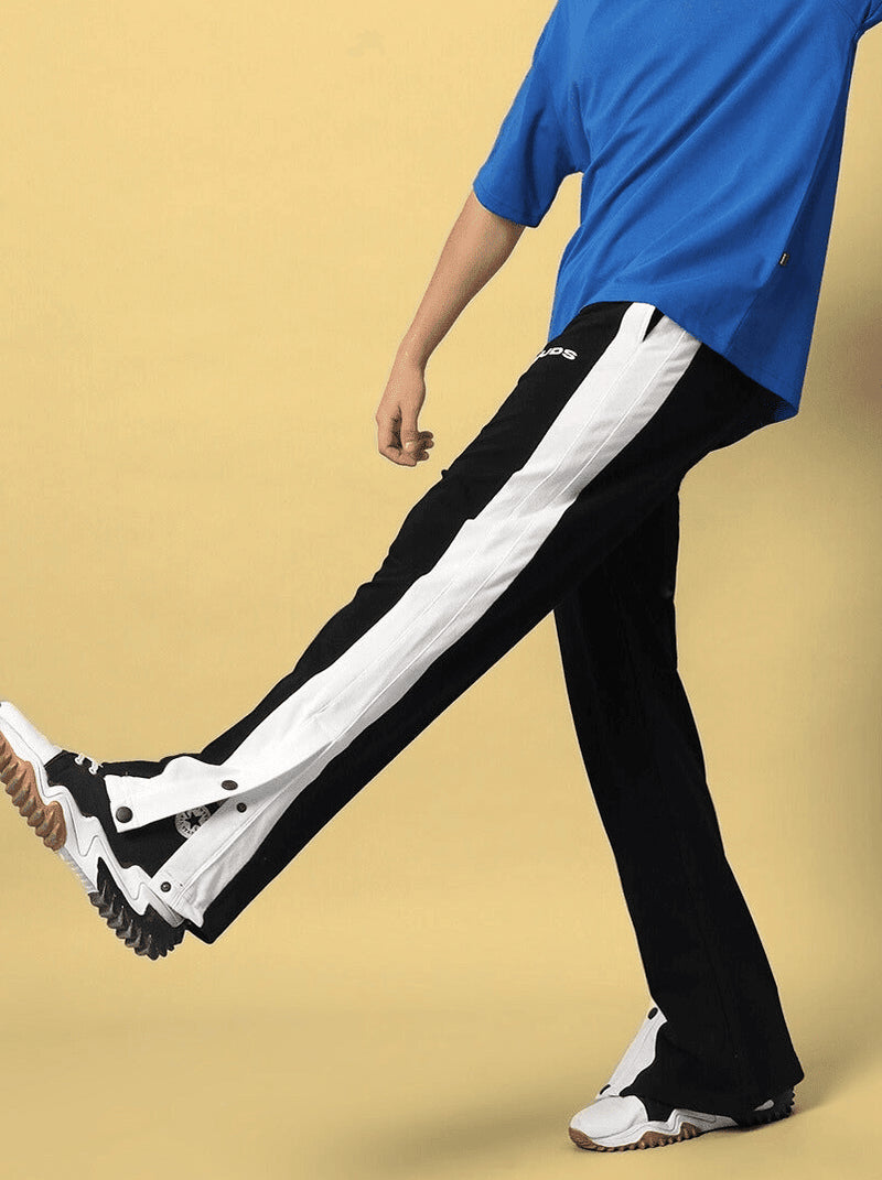 Genzclassic Men's Black Cotton Track Pants with White Side Panel & Snap Buttons | Regular Fit Joggers | Casual, Gym & Sports Wear