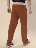 Genzclassic Men's Color Block Track Pants with Side Stripes, Relaxed Fit Sports Lower | Beige, Brown & Black