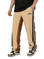 Genzclassic Men's Color Block Track Pants with Side Stripes, Relaxed Fit Sports Lower | Beige, Brown & Black