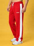 Genzclassic Men's Cotton Track Pants with Contrast Side Panel, Straight Fit Sports Lower | Red & White