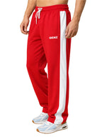 Genzclassic Men's Cotton Track Pants with Contrast Side Panel, Straight Fit Sports Lower | Red & White