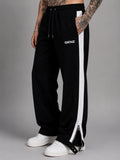 Genzclassic Men's Side Zip Cotton Track Pants with Contrast Panel, Straight Fit Sports Lower | Black & White