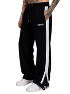 Genzclassic Men's Side Zip Cotton Track Pants with Contrast Panel, Straight Fit Sports Lower | Black & White