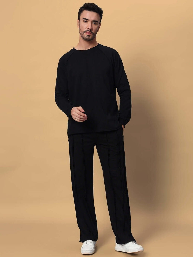 Genzclassic Men's Straight Fit Track Pants with Bottom Slit | Premium Athleisure Trouser | Jet Black