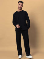 Genzclassic Men's Straight Fit Track Pants with Bottom Slit | Premium Athleisure Trouser | Jet Black