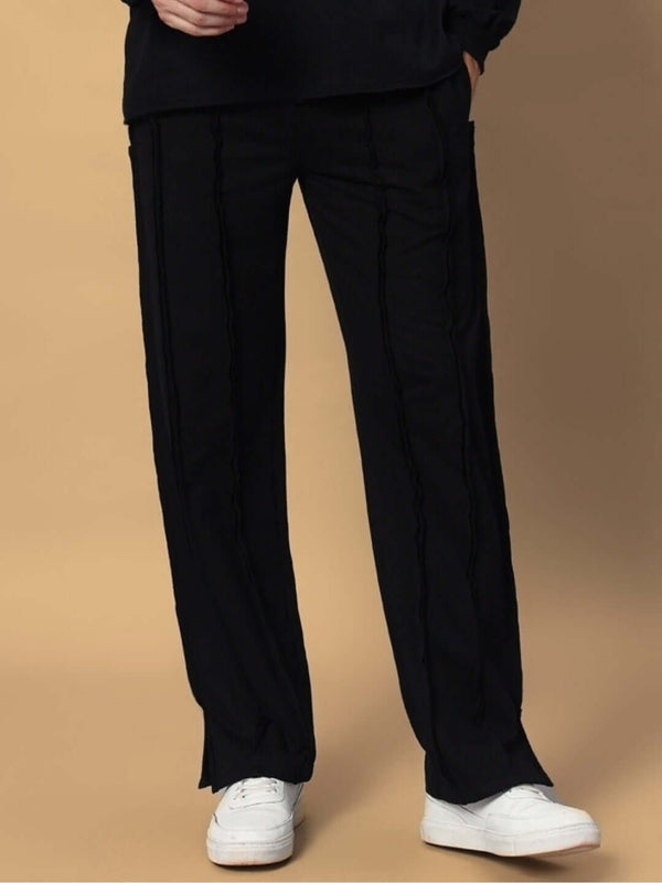 Genzclassic Men's Straight Fit Track Pants with Bottom Slit | Premium Athleisure Trouser | Jet Black