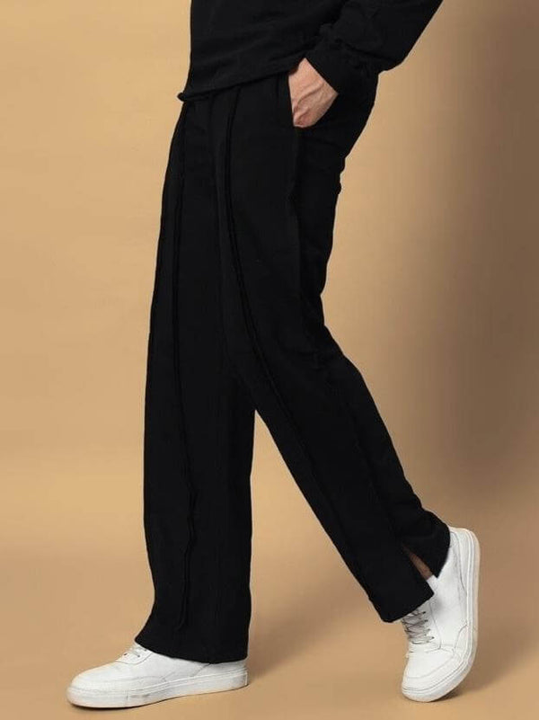 Genzclassic Men's Straight Fit Track Pants with Bottom Slit | Premium Athleisure Trouser | Jet Black