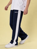 Genzclassic Men's Straight Fit Track Pants with Contrast Side Panel, Sports Lower for Gym & Casual Wear | Navy Blue & White