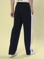 Genzclassic Men's Straight Fit Track Pants with Contrast Side Panel, Sports Lower for Gym & Casual Wear | Navy Blue & White