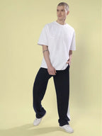 Genzclassic Men's Straight Fit Track Pants with Contrast Side Panel, Sports Lower for Gym & Casual Wear | Navy Blue & White