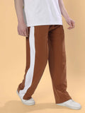 Genzclassic Men's Straight Fit Track Pants with Contrast Side Panel, Casual Sports Lower | Brown & White
