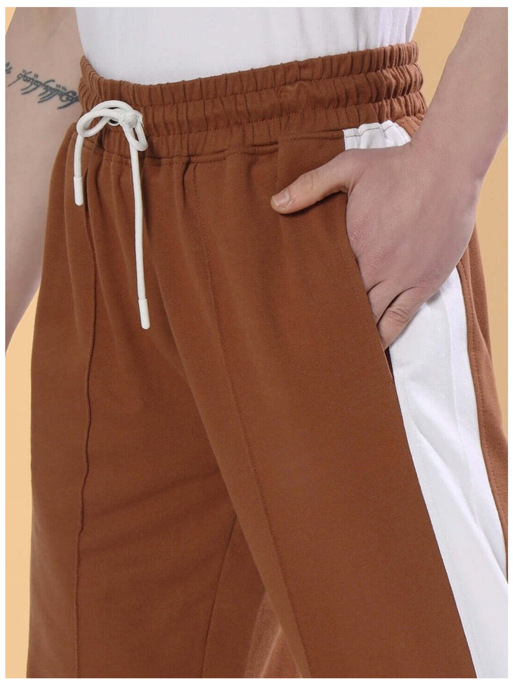 Genzclassic Men's Straight Fit Track Pants with Contrast Side Panel, Casual Sports Lower | Brown & White