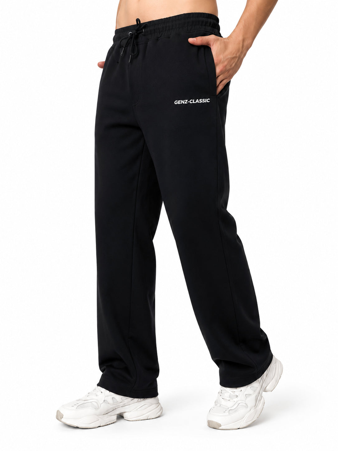 Genzclassic Men's Solid Cotton Track Pants, Straight Fit Sports Lower for Gym & Casual Wear | Black