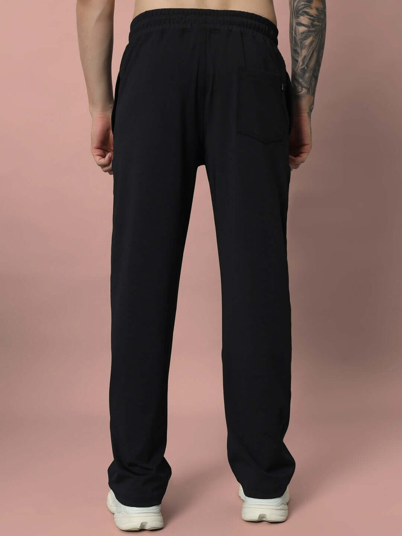 Genzclassic Men's Solid Cotton Track Pants, Straight Fit Sports Lower for Gym & Casual Wear | Black