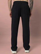 Genzclassic Men's Solid Cotton Track Pants, Straight Fit Sports Lower for Gym & Casual Wear | Black