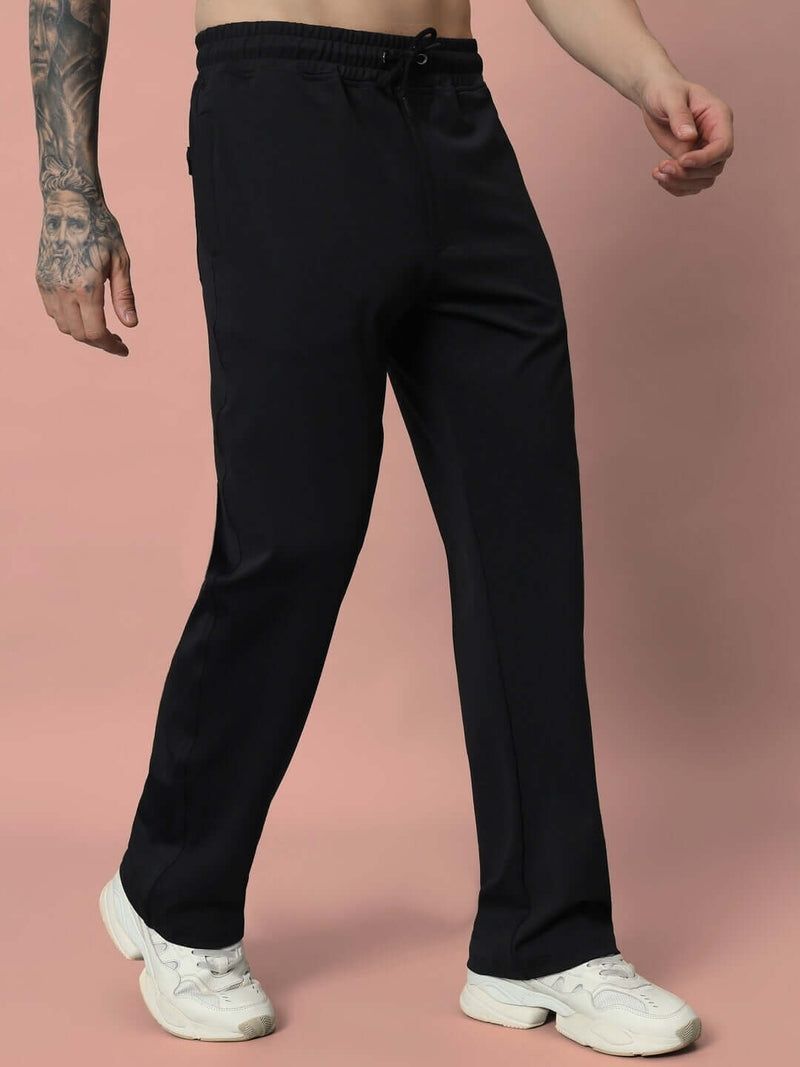 Genzclassic Men's Solid Cotton Track Pants, Straight Fit Sports Lower for Gym & Casual Wear | Black