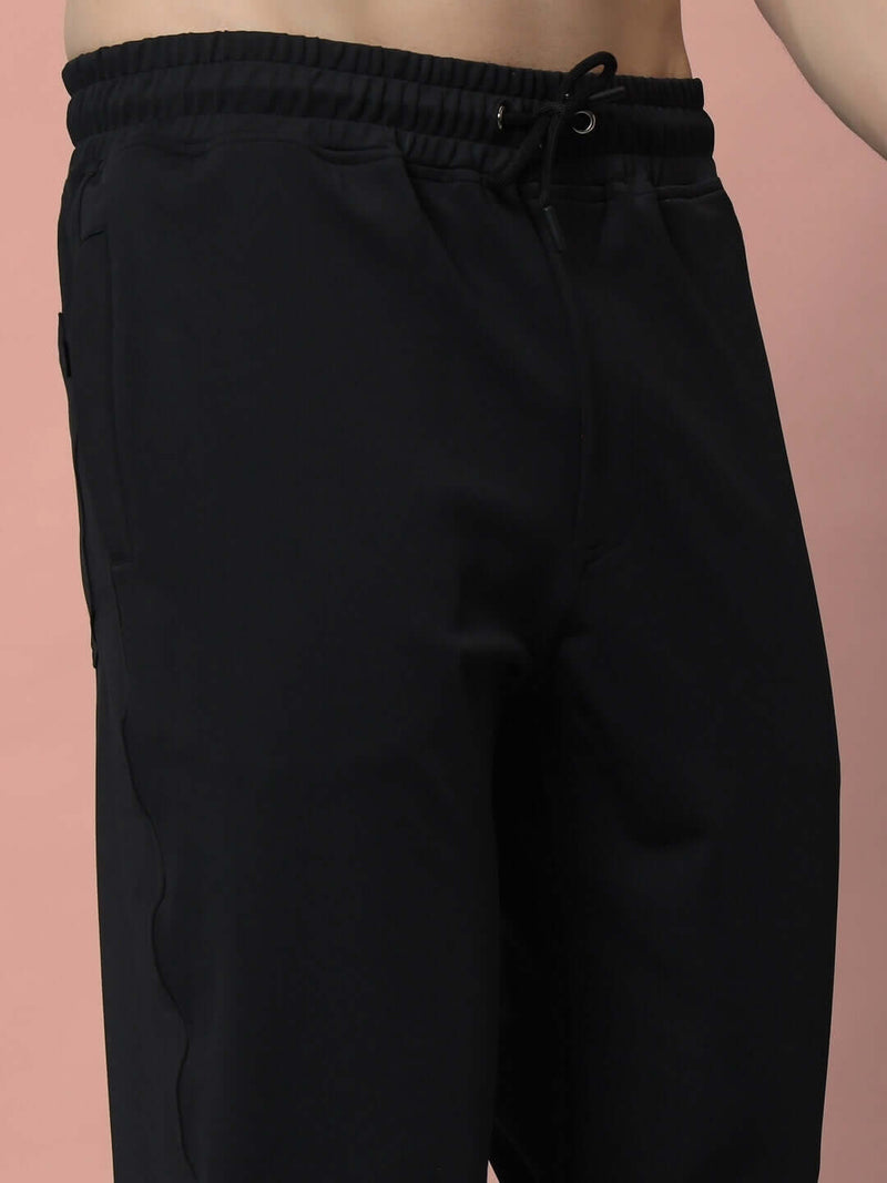 Genzclassic Men's Solid Cotton Track Pants, Straight Fit Sports Lower for Gym & Casual Wear | Black