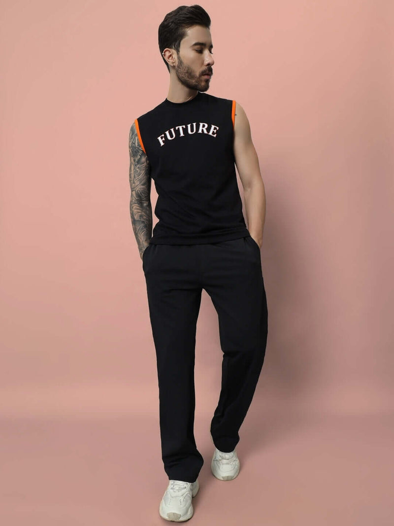 Genzclassic Men's Solid Cotton Track Pants, Straight Fit Sports Lower for Gym & Casual Wear | Black