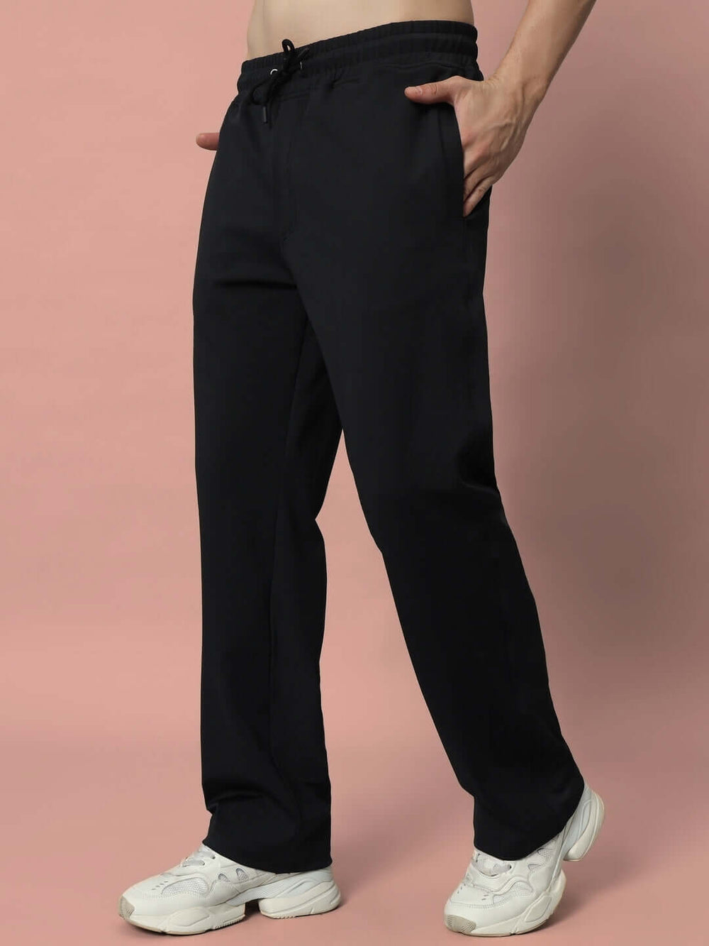 Genzclassic Men's Solid Cotton Track Pants, Straight Fit Sports Lower for Gym & Casual Wear | Black