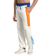 Genzclassic Men's Off White Cotton Color Block Track Pants | Regular Fit Joggers | Casual, Gym & Streetwear