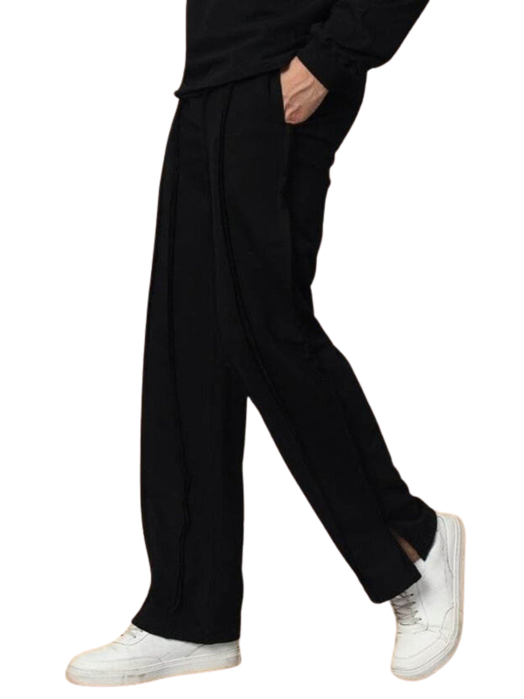 Genzclassic Men's Straight Fit Track Pants with Bottom Slit | Premium Athleisure Trouser | Jet Black