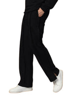 Genzclassic Men's Straight Fit Track Pants with Bottom Slit | Premium Athleisure Trouser | Jet Black