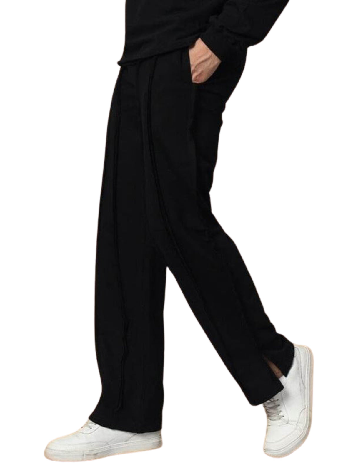 Genzclassic Men's Straight Fit Track Pants with Bottom Slit | Premium Athleisure Trouser | Jet Black