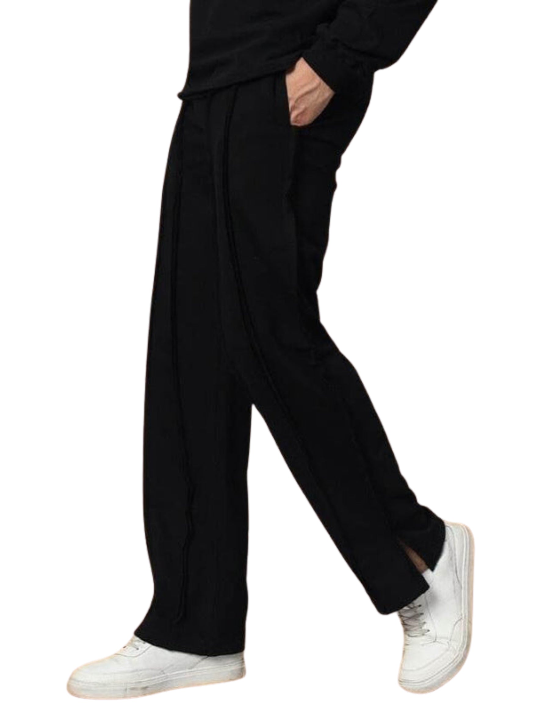 Genzclassic Men's Straight Fit Track Pants with Bottom Slit | Premium Athleisure Trouser | Jet Black