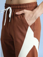 Genz-classic Men's Cotton Color Block Jogger Track Pants | Relaxed Fit | Brown & White