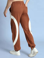 Genz-classic Men's Cotton Color Block Jogger Track Pants | Relaxed Fit | Brown & White