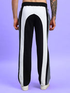Genz-classic Men's Cotton Color Block Straight Fit Track Pants | Casual Lounge & Sports Wear | Black & Light Grey
