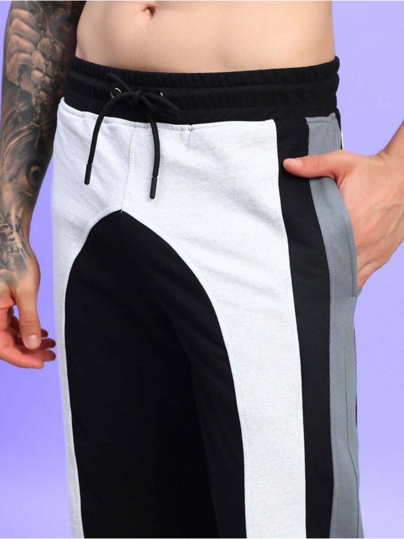 Genz-classic Men's Cotton Color Block Straight Fit Track Pants | Casual Lounge & Sports Wear | Black & Light Grey