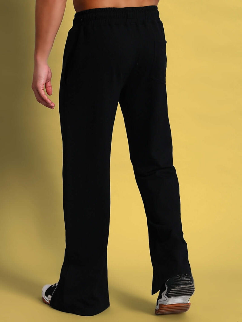 Genz-classic Men's Cotton Full Zip Track Pants | Straight Fit | Streetwear Lounge Wear | Black