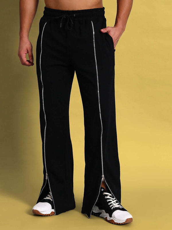Genz-classic Men's Cotton Full Zip Track Pants | Straight Fit | Streetwear Lounge Wear | Black