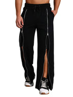 Genz-classic Men's Cotton Full Zip Track Pants | Straight Fit | Streetwear Lounge Wear | Black