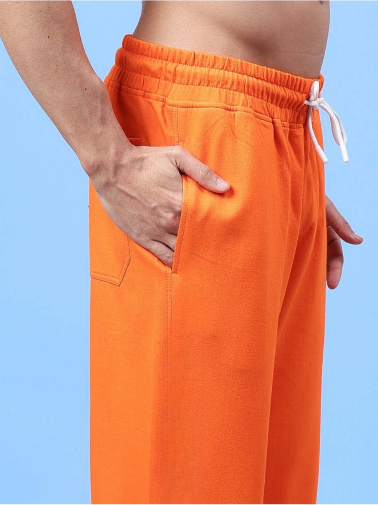Genz-classic Men's Cotton Side Snap Button Track Pants with Logo Print | Relaxed Fit | Orange