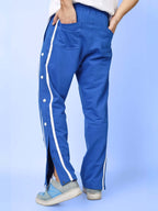 Genz-classic Men's Cotton Snap Button Track Pants | Royal Blue with White Side Stripe | Regular Fit Casual Lower