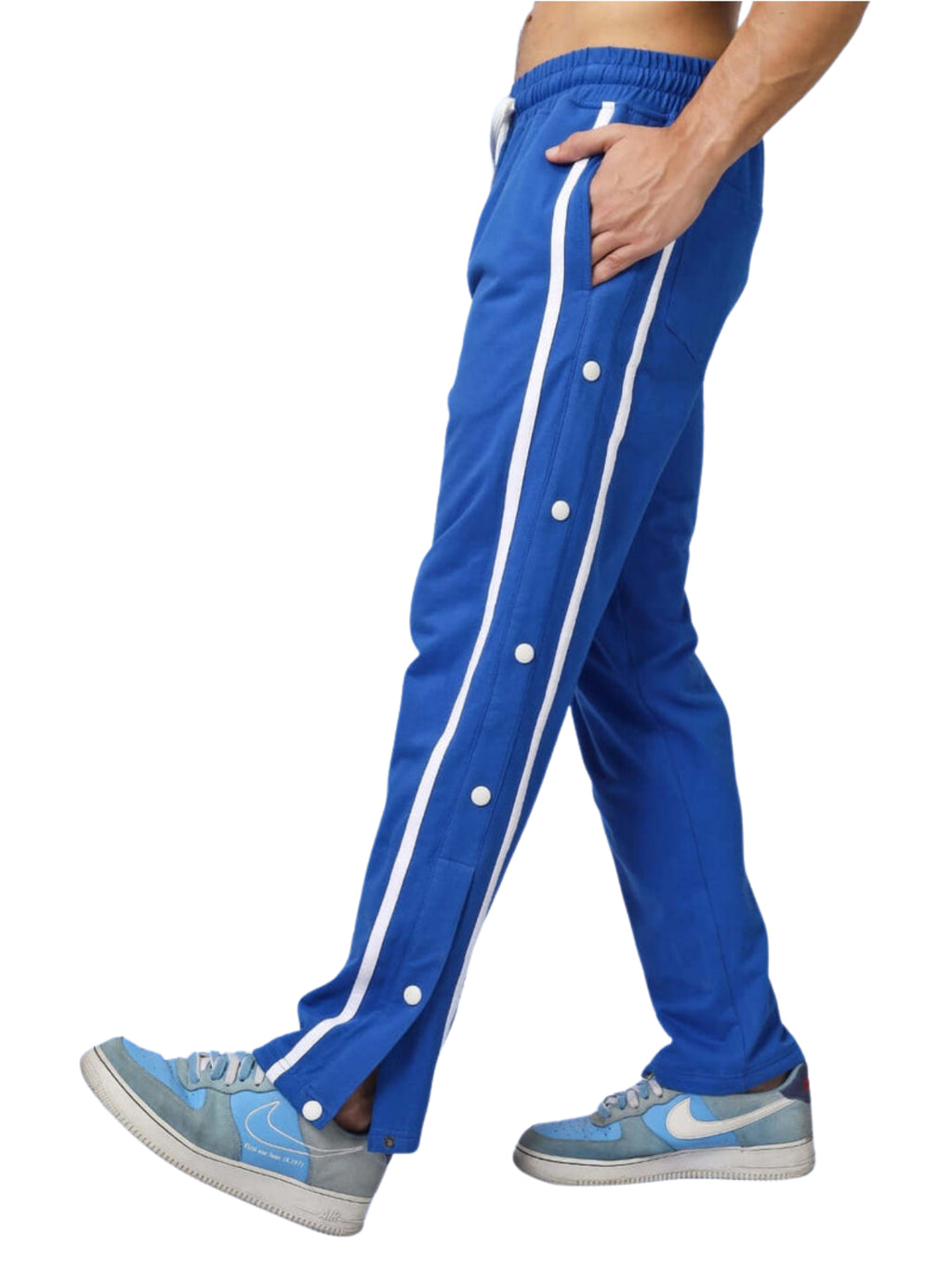Genz-classic Men's Cotton Snap Button Track Pants | Royal Blue with White Side Stripe | Regular Fit Casual Lower