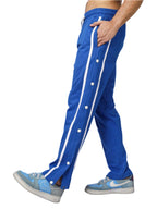 Genz-classic Men's Cotton Snap Button Track Pants | Royal Blue with White Side Stripe | Regular Fit Casual Lower