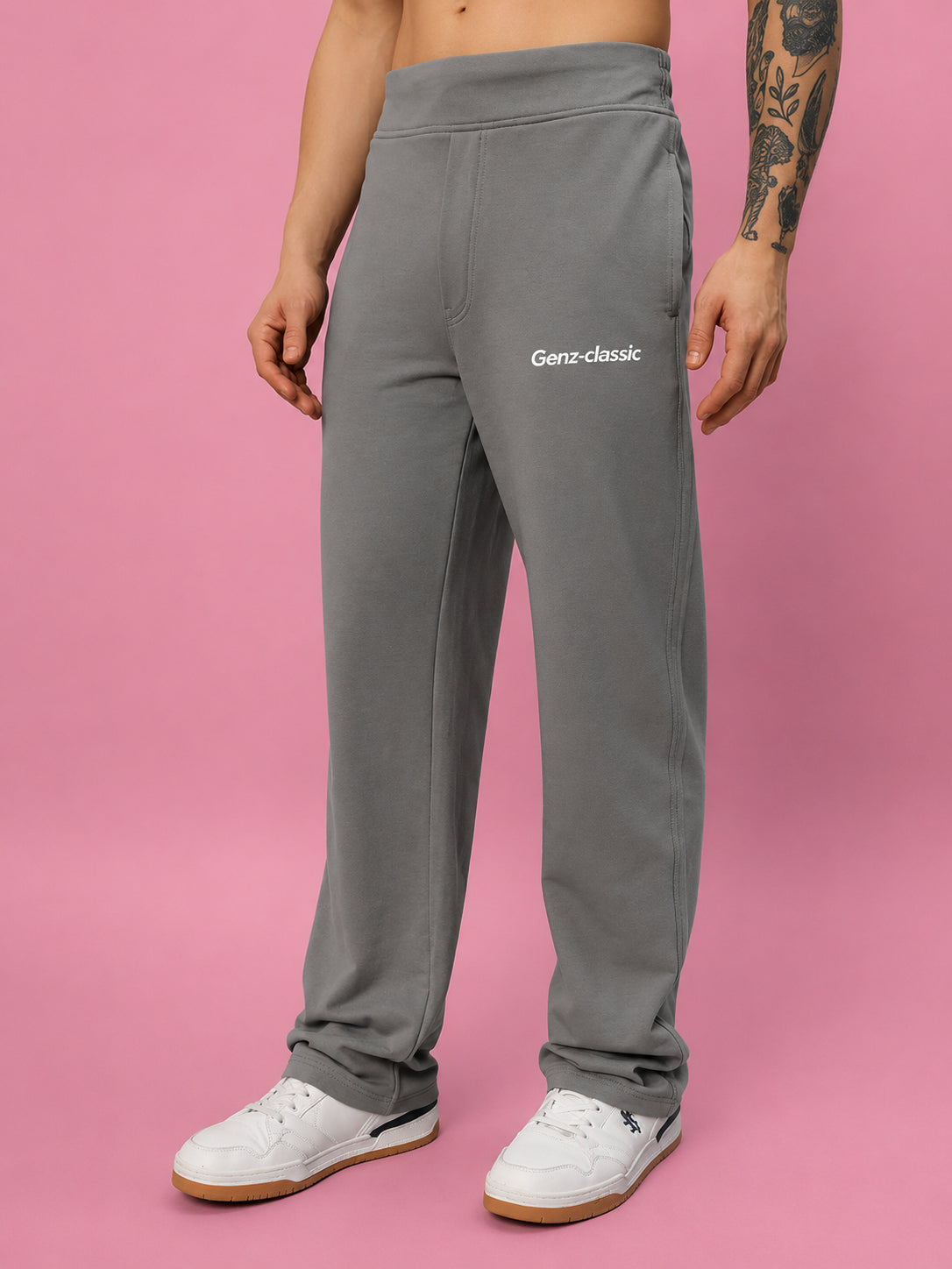 Genz-classic Men's Cotton Straight Fit Track Pants | Casual Lounge Wear | Grey