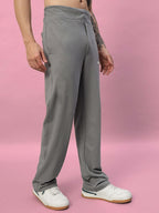 Genz-classic Men's Cotton Straight Fit Track Pants | Casual Lounge Wear | Grey