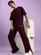 Genz-classic Men's Cotton Relaxed Fit Straight Track Pants | Casual Lounge Wear | Maroon