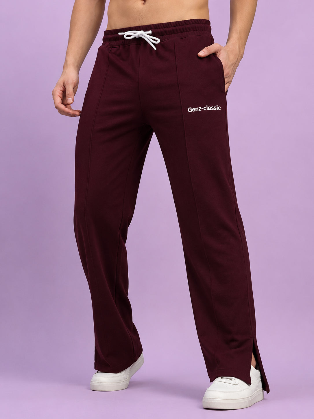 Genz-classic Men's Cotton Relaxed Fit Straight Track Pants | Casual Lounge Wear | Maroon