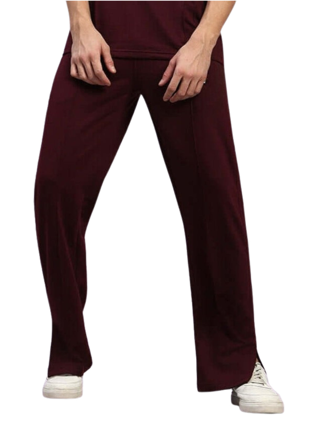 Genz-classic Men's Cotton Relaxed Fit Straight Track Pants | Casual Lounge Wear | Maroon