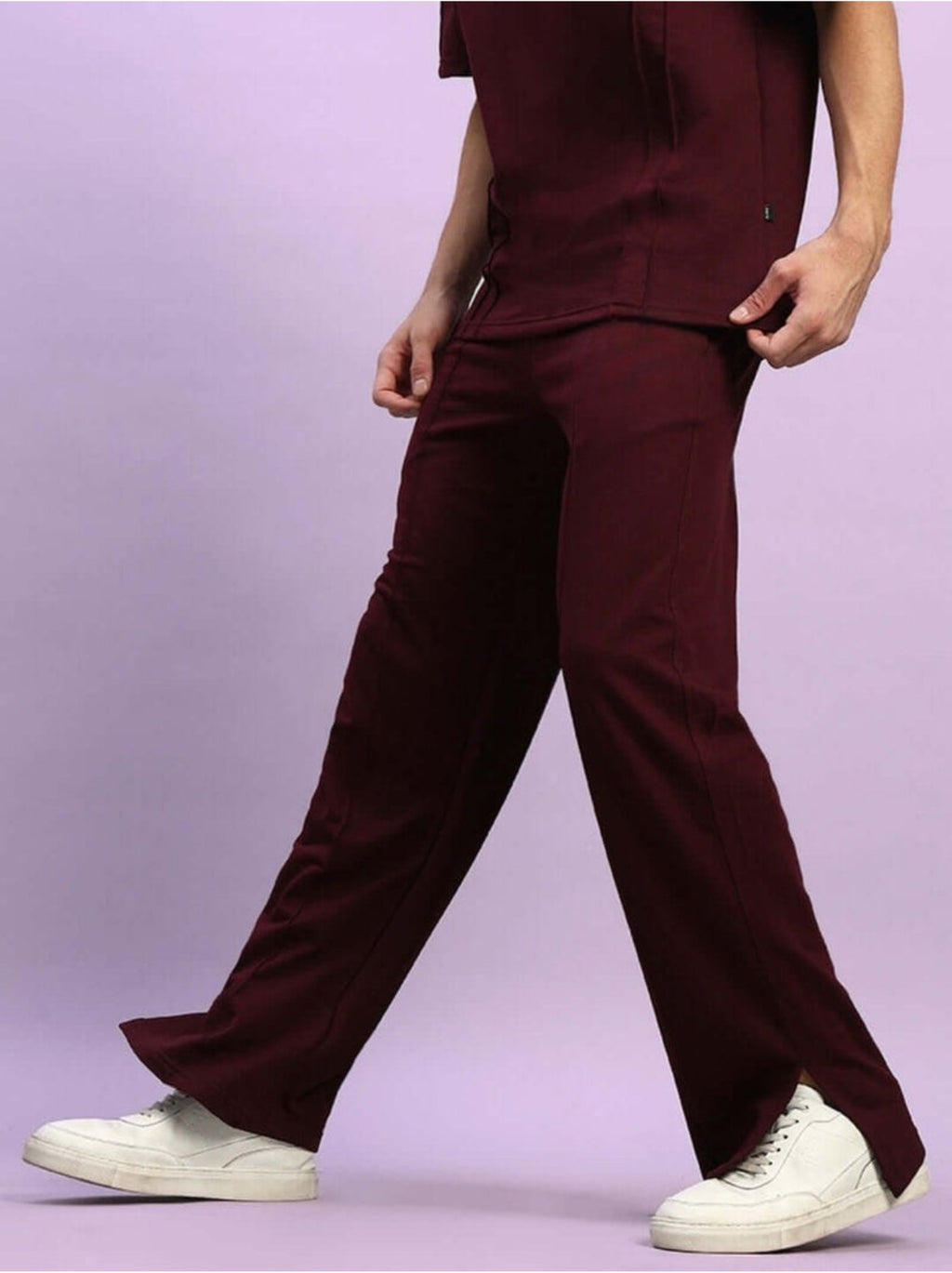 Genz-classic Men's Cotton Relaxed Fit Straight Track Pants | Casual Lounge Wear | Maroon